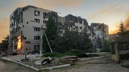Aftermath of drone attack on Luhansk dormitory building amid Russia-Ukraine