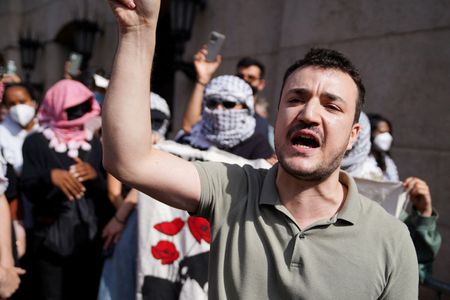 Columbia University graduate Mahmoud Khalil attends a pro-Palestinian protest, on
