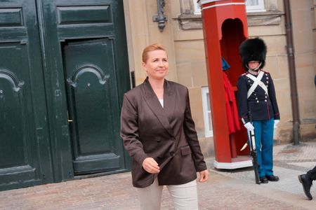 Denmark's acting Prime Minister Frederiksen meets members of the media