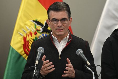 Bolivia's President Rodrigo Paz holds a press conference, in La
