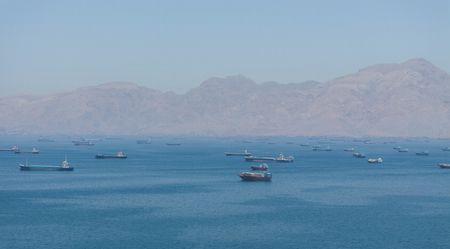 Vessels anchored at the Strait of Hormuz