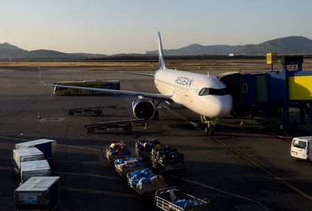 An Airbus A320 of Greek airline Aegean is seen at