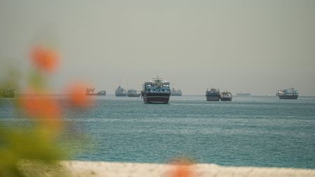 Vessels anchored at the Strait of Hormuz