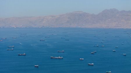 Vessels anchored at the Strait of Hormuz