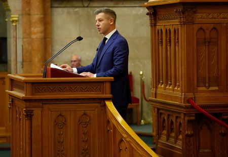 Hungarian Prime Minister Magyar delivers a speech during a plenary