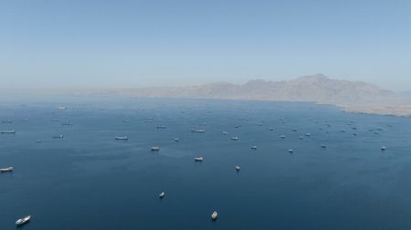 Vessels anchored at the Strait of Hormuz