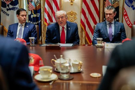 U.S. President Donald Trump participates in a cabinet meeting, at