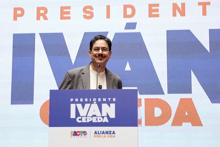 FILE PHOTO: Presidential candidate Ivan Cepeda holds a press conference