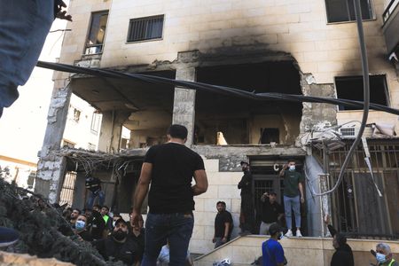 Damage at the site of an Israeli strike on Beirut's