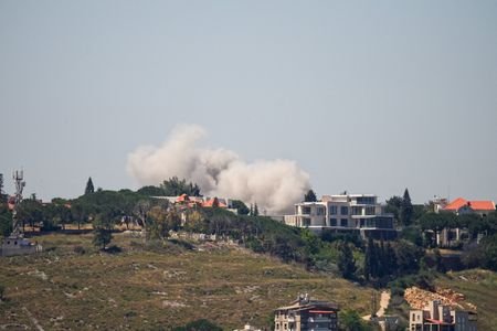 Smoke billows from southern Lebanon, following Israeli strikes, as seen