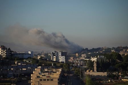Smoke billows from southern Lebanon following an Israeli strike