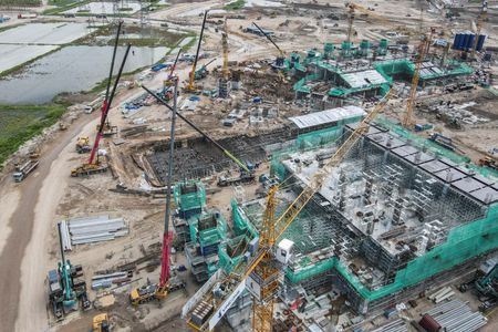 Construction work continues at Hung Vuong Stadium in Hanoi, Vietnam