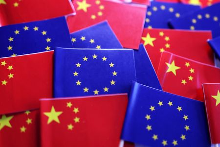 Illustration shows EU and Chinese flags