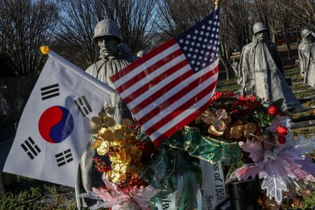 South Korea and U.S. flags are seen at the Korean