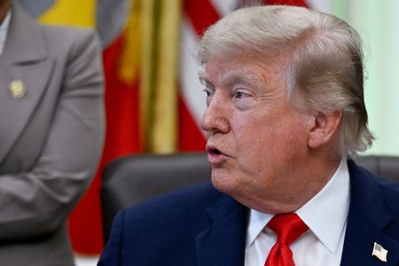 U.S. President Donald Trump speaks in the Oval Office at