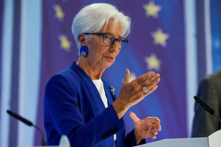 ECB's Lagarde speaks to reporters following Governing Council's meeting