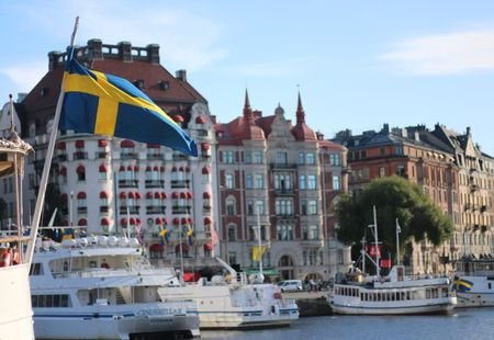 View shows residential houses in Stockholm