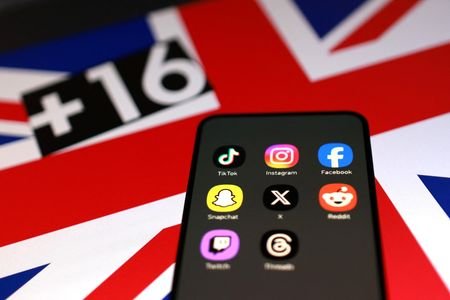 Illustration shows a Union Jack flag and social media app