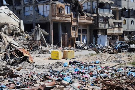 Yellow concrete blocks mark the “yellow zone”under Israeli military control,