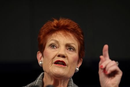 Australian Senator and One Nation leader Pauline Hanson answers a
