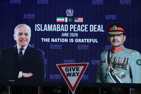 FILE PHOTO: Billboard displaying portraits of Pakistan's Chief of Army