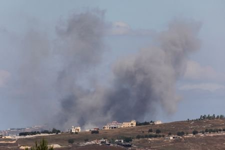 Smoke billows from southern Lebanon following an Israeli strike, as