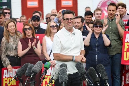 Greater Manchester Mayor Burnham addresses members and supporters of the