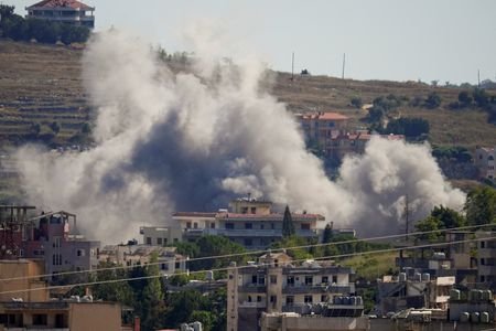 Smoke billows from southern Lebanon following an Israeli strike, as