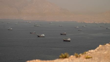 FILE PHOTO: Vessels at the Strait of Hormuz, as seen