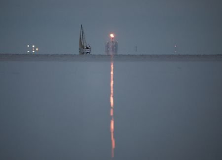 A view shows a gas flare at Portovaya Bay in