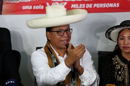 Peru's presidential candidate Sanchez addresses the media as Peru's electoral