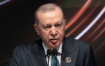 FILE PHOTO: Turkish President Tayyip Erdogan speaks during the opening