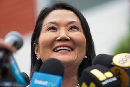 FILE PHOTO: Peru's presidential candidate Keiko Fujimori holds a press