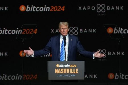 Republican presidential nominee Donald Trump attends the crypto conference in