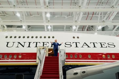 U.S. President Trump views the VC-25B aircraft gifted by Qatar
