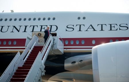 U.S. President Trump boards new Air Force One, a plane