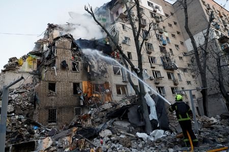 Aftermath of overnight Russian missile and drone strikes, in Kyiv