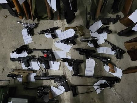 FILE PHOTO: Handguns seized in January 2024 during a national