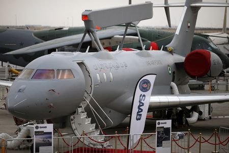 FILE PHOTO: A GlobalEye aircraft, manufactured by Saab Technologies, on