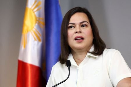 FILE PHOTO: Philippine Vice President Sara Duterte delivers a statement