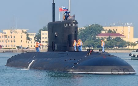 Russian Navy submarine Ufa at a military port in Qingdao