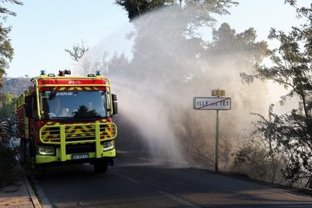 Wildfire burns in Ille-sur-Tet near Perpignan