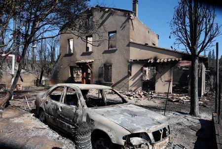 Wildfire burns in Ille-sur-Tet near Perpignan