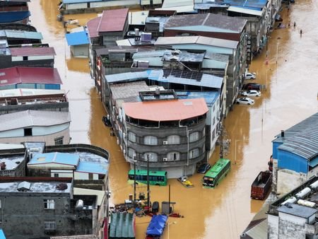 Flooding after heavy rainfall brought by Typhoon Maysak, in Hengzhou