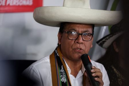 Peru's presidential candidate Sanchez addresses the media as Peru's electoral