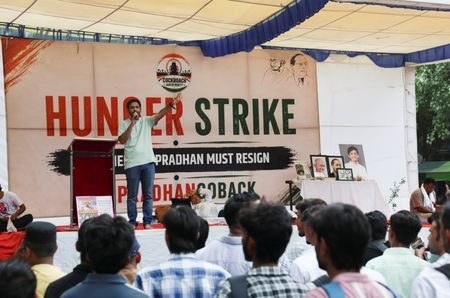 Supporters of the Cockroach Janta Party (CJP) attend a sit