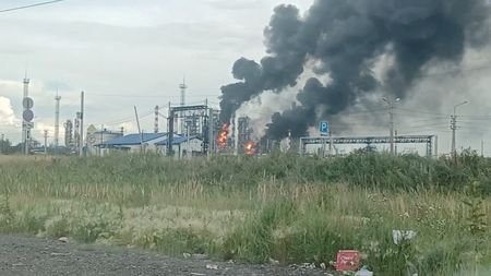FILE PHOTO: Fire at Omsk oil refinery as the region's