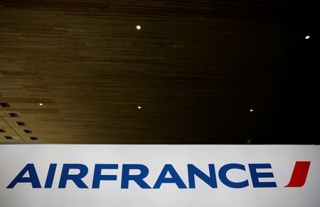 The logo of airline company Air France at Paris Charles