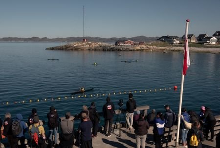 Harpoon throwing event during a Greenlandic traditional kayaking championship in