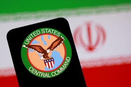 Illustration show CENTCOM (U.S. Central Command) logo and Iran flag